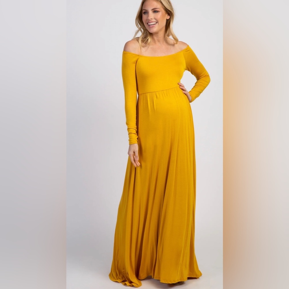 PinkBlush mustard off the shoulder maxi dress nwot